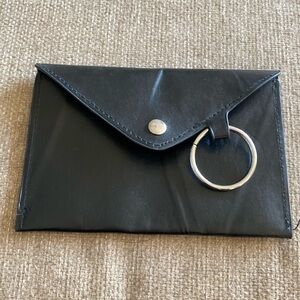 NWOT genuine leather clutch wristlet wallet pouch black